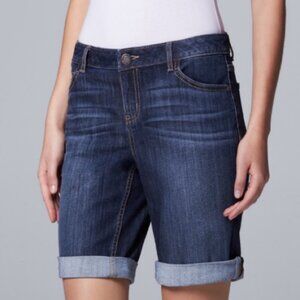 a.n.a. Mid Rise Denim Jean Cuffed Bermuda Jean Shorts, Medium Dark Wash, Size 6